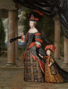 Portrait of Maria Theresa of Spain and her son in Polish costume. by Charles Beaubrun