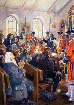 Reading the Order of expulsion to the Acadians in the parish Church at Grand-Pré, in 1755 by Charles William Jefferys