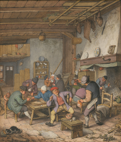 Room in an Inn with Peasants Drinking, Smoking and Playing Backgam by Adriaen van Ostade