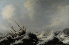 Sailing-ships in a storm by Pieter Jansz van der Croos