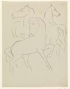 Schetsblad met drie studies van paarden by Leo Gestel