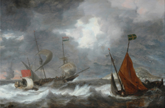 Sea storm with sailing ships by Bonaventura Peeters