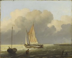 Seas off the Coast, with Spritsail Barge by Ludolf Bakhuysen