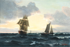 Seascape with numerous sailing ships. by Vilhelm Bille