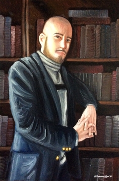 Selfportrait (Next to The Bookcase). by Petros S. Papapostolou