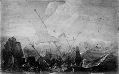 Shipwreck against a Rock by Cornelis Claesz van Wieringen