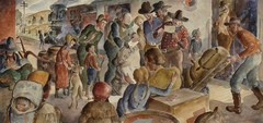 Sketch for mural of The Mail Train by Ernest Ralph Norling