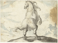 Steigerend paard voor een Italiaans havengezicht by Gerard ter Borch I