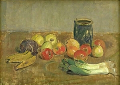 Still Life. Apples, Leeks, Bananas and Green Jar by Karl Isakson