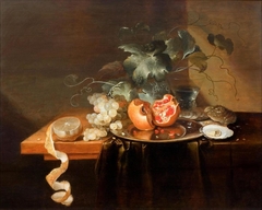 Still life with fruit, oysters and wine glass by Laurens Craen