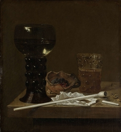 Still Life with Roemer, Beer Glass and a Pipe by Jan Jansz. van de Velde III