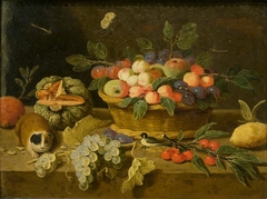 Stilleven met vruchten en Guinees biggetje by Jan van Kessel the Elder