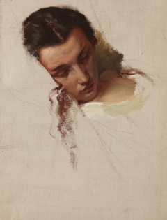 Study to the Painting "The Death of Barbara Radziwiłł" – Head of Quinn Barbara by Józef Simmler