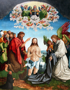 The Baptism of Christ with Donor Portrait of a Kneeling Cistercian Monk by Wolf Traut