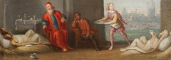 The Chirk Cabinet: the Seven Acts of Mercy: to visit the sick by studio of Frans Francken II