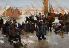 The Departure Of The Fishing Fleet, Boulogne by Albert Chevallier Tayler