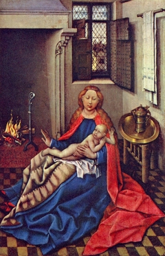 The Virgin and Child by a Fireplace (Right Wing of a Diptych) by Robert Campin