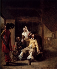 Two Soldiers and a Serving Woman with a Trumpeter by Pieter de Hooch