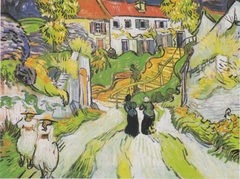 Village street and stairs in Auvers with figures by Vincent van Gogh