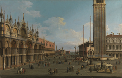 Venice: The Piazza and Piazzetta from the Torre dell'Orologio towards San Giorgio by Canaletto