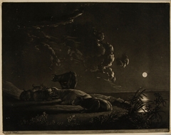 View on the Banks of a River by Moonlight (mezzotint) by Aelbert Cuyp