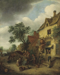 Villagers carrying peat into a house by Adriaen van Ostade