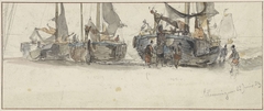 Vissersboten op het strand van Scheveningen by Willem Roelofs I