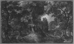 Waldlandschaft mit der Verstoßung von Hagar und Ismael (Werkstatt) by Gillis van Coninxloo