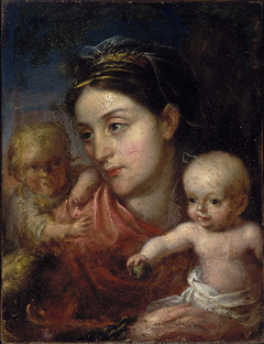 Wife's portrait with children by Walenty Wańkowicz