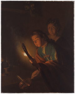 Young Man Blowing a Torch to Light a Candle by Godfried Schalcken