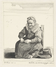 Zittende oude vrouw met rozenkrans by Hendrik Nieuwenhuysen