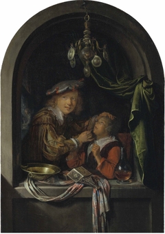 A barber-surgeon examining a girl by Gerrit Dou