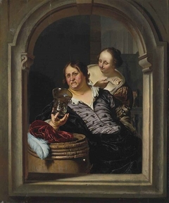 A Man Drinking and a Woman Offering Him a Fish by Willem van Mieris