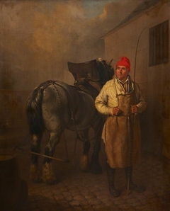 A Man in a Red Hat with a Whip and a Horse by Edmund Bristow