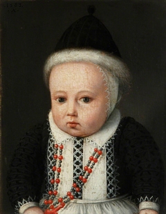 A Small Child in a Fur-lined Cap and with a Necklace with Coral Beads by attributed to Ludger Tom Ring the younger