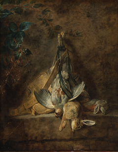 A Still Life: Two Rabbits, a Grey Partridge, Game Bag and a Powder Flask by Jean-Baptiste-Siméon Chardin