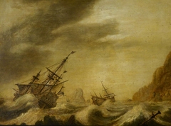 A wijdschip close-hauled in a moderate breeze by Willem van de Velde the Elder