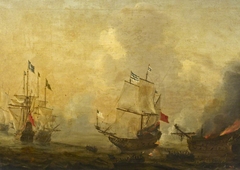 Action between Spanish and Swedish ships, circa 1650 by Reinier Nooms