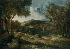 An Italianate River Landscape with a Shepherd and his Flock by Gaspard Dughet