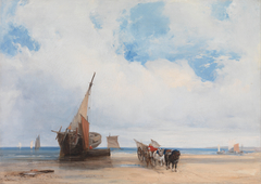 Beached Vessels and a Wagon near Trouville by Richard Parkes Bonington