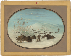 Buffalo Chase in the Snow Drifts - Ojibbeway by George Catlin