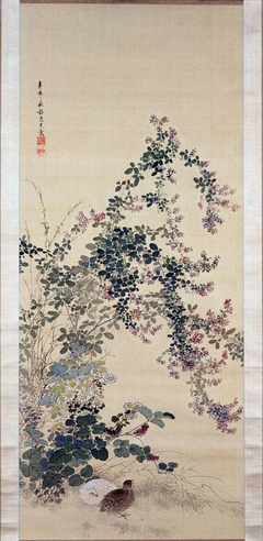 Bush Clover and Quails by Yamamoto Baiitsu