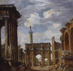 Caprice View with the Arch of Constantine and other Roman Ruins by Giovanni Paolo Panini