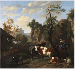 Cattle in a Rocky Landscape by Dirck van der Bergen