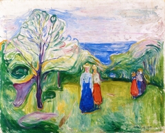 Cherry Tree in Blossom and Young Girls in the Garden by Edvard Munch