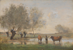 Cows in a Marshy Landscape by Jean-Baptiste-Camille Corot