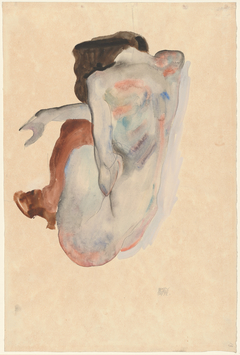 Crouching Nude in Shoes and Black Stockings, Back View by Egon Schiele