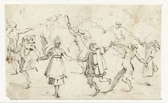 Dansende figuren uit de Commedia dell'Arte by Moses ter Borch