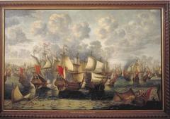 De eerste fase van de zeeslag in de Sont, 8 november 1658 by Jan Abrahamsz Beerstraaten