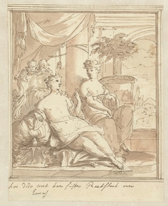 Dido spreekt met haar zuster Anna over Aeneas by Mattheus Terwesten